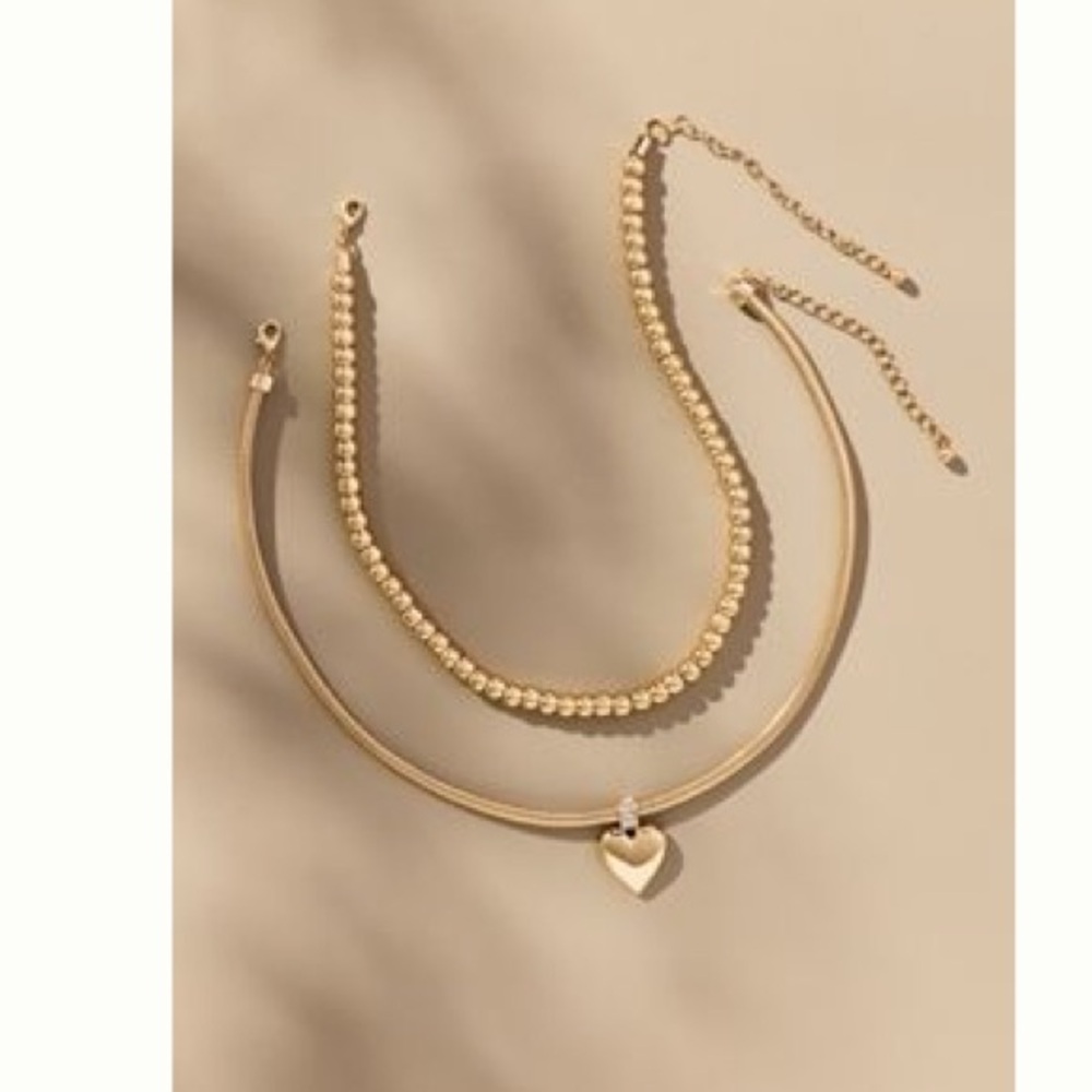 NWT Anthropologie Heart Charm Layered Necklace, Set of Two